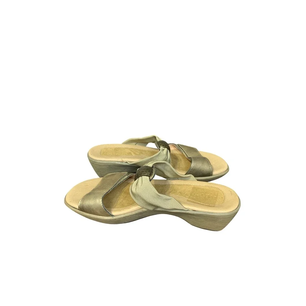 Naot Pinotage Gold Metal/Khaki Leather Slides Sandals‎ Comfort Casual Shoes 8